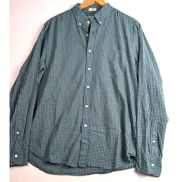 J.Crew Mens Slim Shirt Size L Green Blue Check Stretch Organic Cotton - Picture 9 of 9